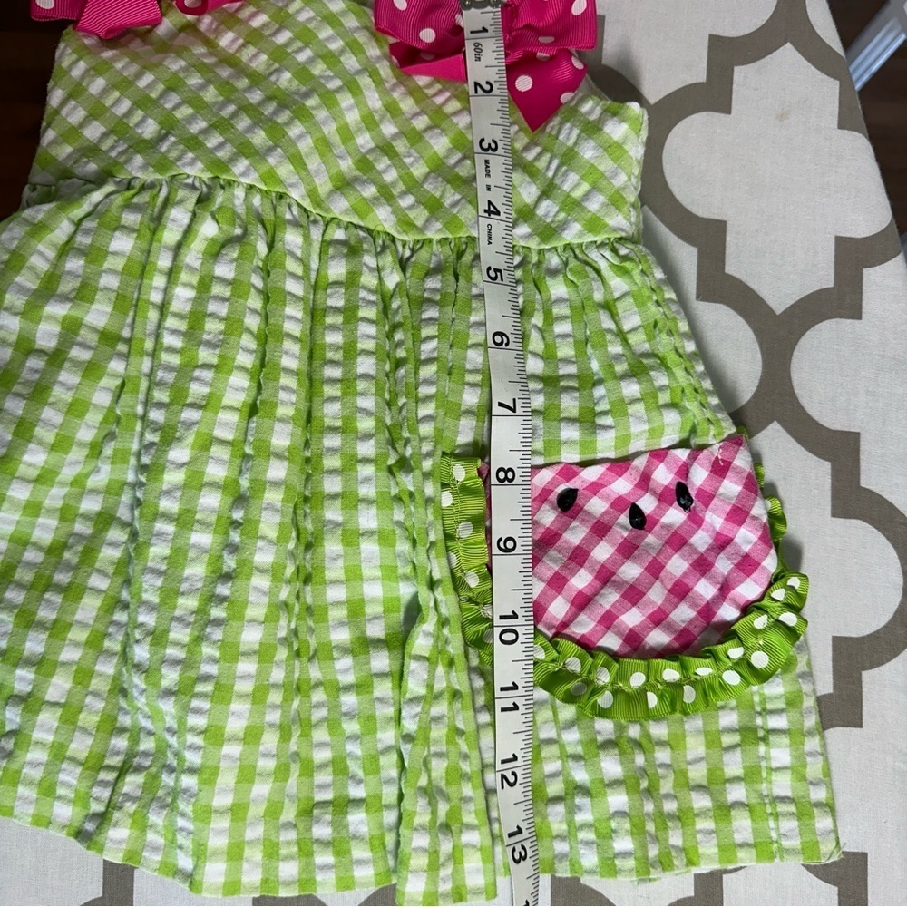 Bonnie Baby Green and Pink Seersucker Watermelon Girls Sundress Sz 24 M - Picture 6 of 8